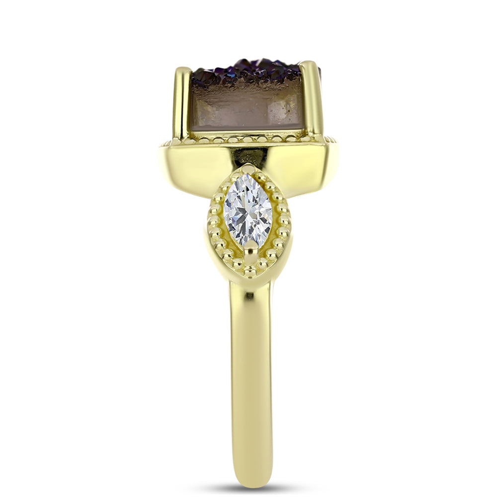 Anel de Prata com Banho de Ouro com Drusy Azul e Topázio Branco  Contraste: Cabeca de Veado (800) 4 
