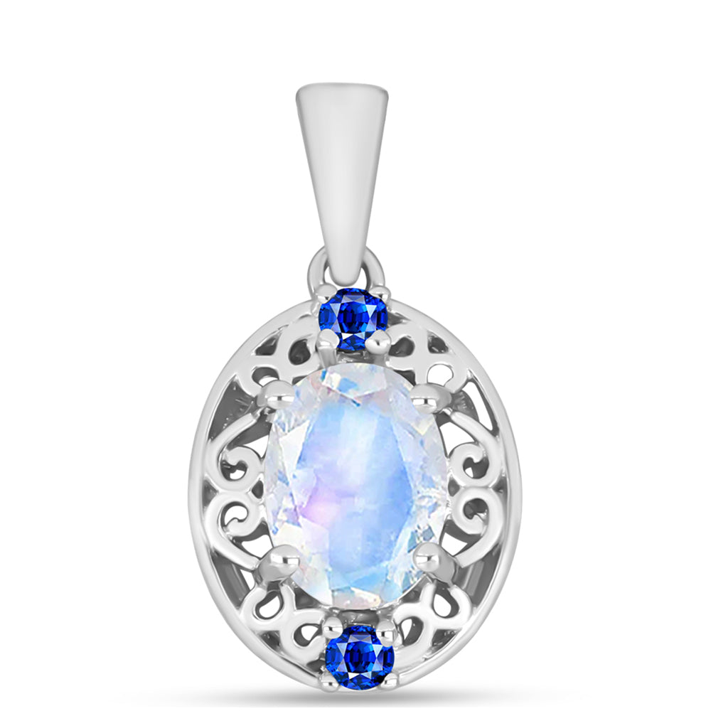 Pendente de Prata com Safira Azul Australiana e Pedra da Lua Arco-íris