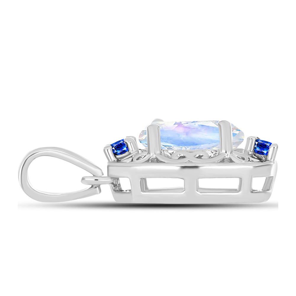 Pendente de Prata com Safira Azul Australiana e Pedra da Lua Arco-íris 2 