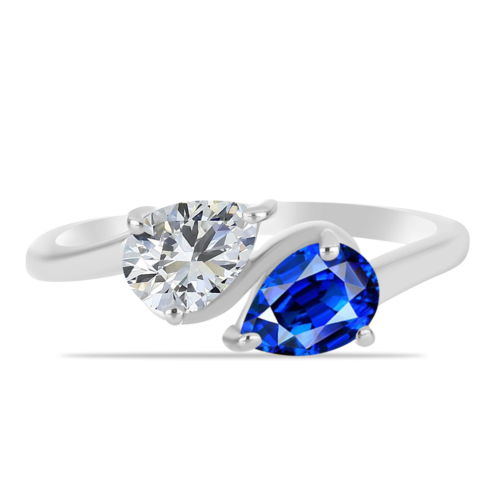 Anel de Prata com Safira Azul Australiana e Topázio Branco