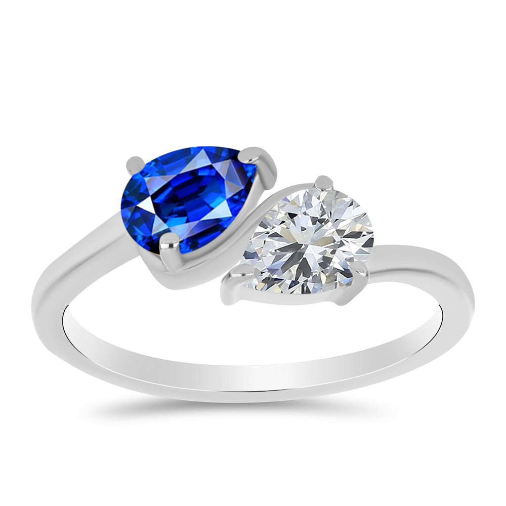 Anel de Prata com Safira Azul Australiana e Topázio Branco