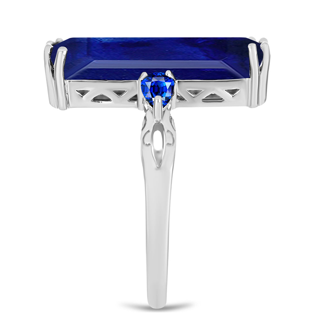 Anel de Prata com Safira Azul Australiana  Contraste: Cabeca de Veado (800)