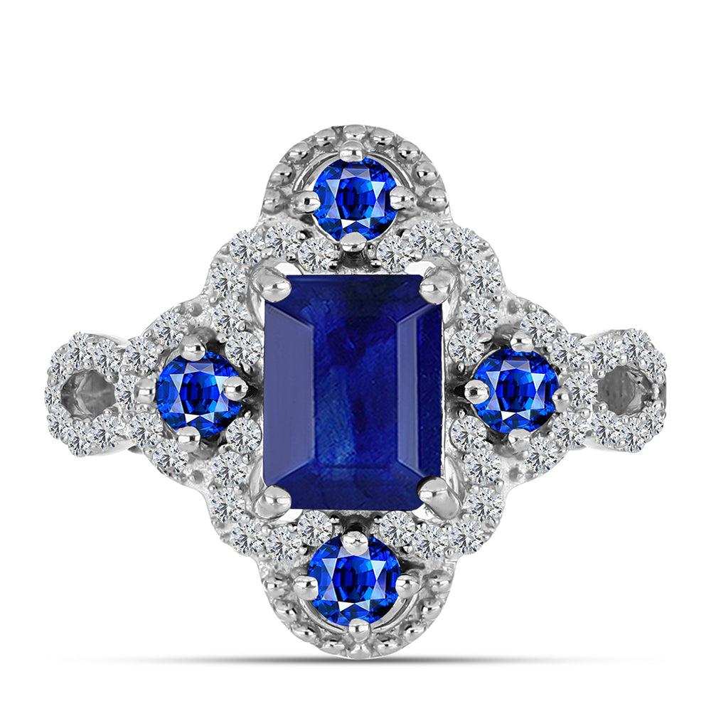 Anel de Prata com Safira Azul Australiana e Topázio Branco  Contraste: Cabeca de Veado (800) 1 