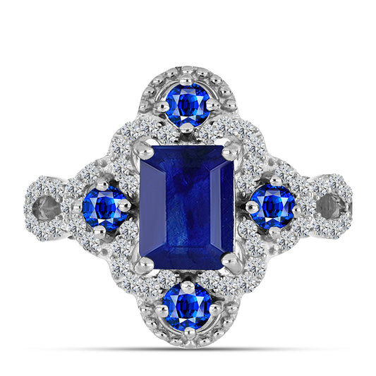 Anel de Prata com Safira Azul Australiana e Topázio Branco  Contraste: Cabeca de Veado (800)