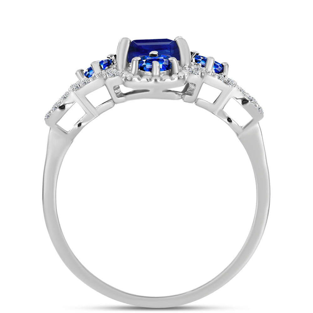 Anel de Prata com Safira Azul Australiana e Topázio Branco  Contraste: Cabeca de Veado (800) 2 