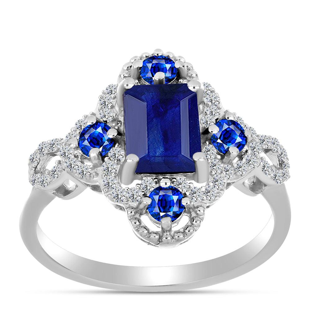 Anel de Prata com Safira Azul Australiana e Topázio Branco  Contraste: Cabeca de Veado (800)