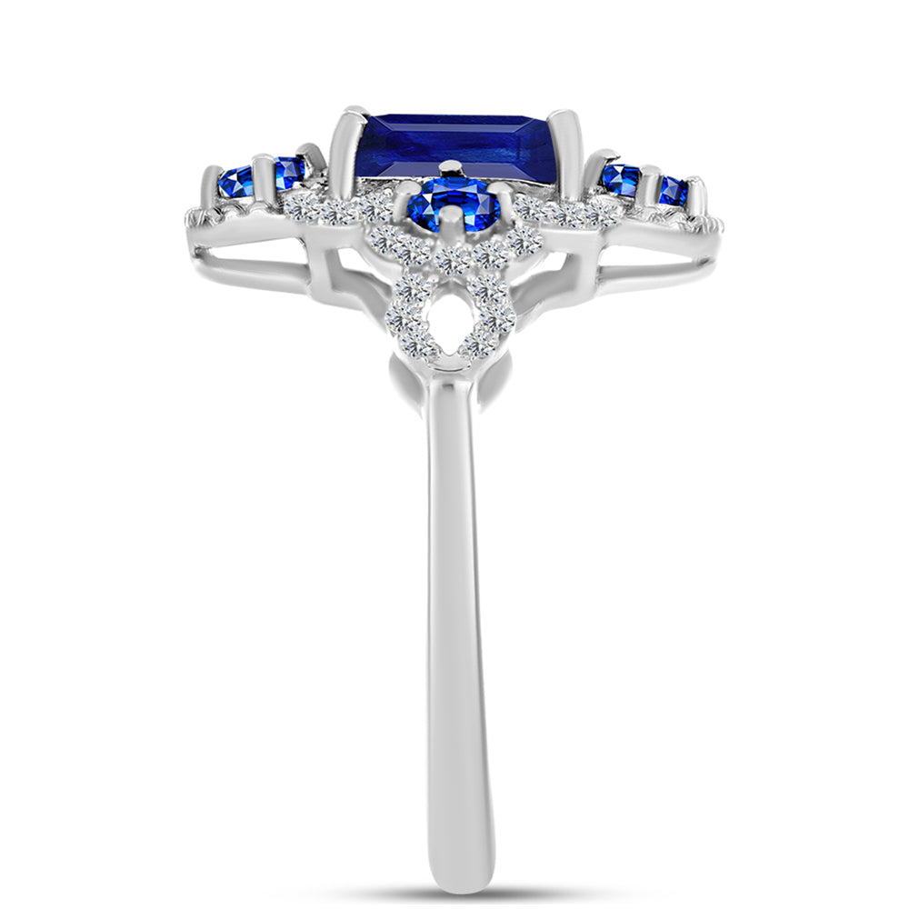 Anel de Prata com Safira Azul Australiana e Topázio Branco  Contraste: Cabeca de Veado (800)