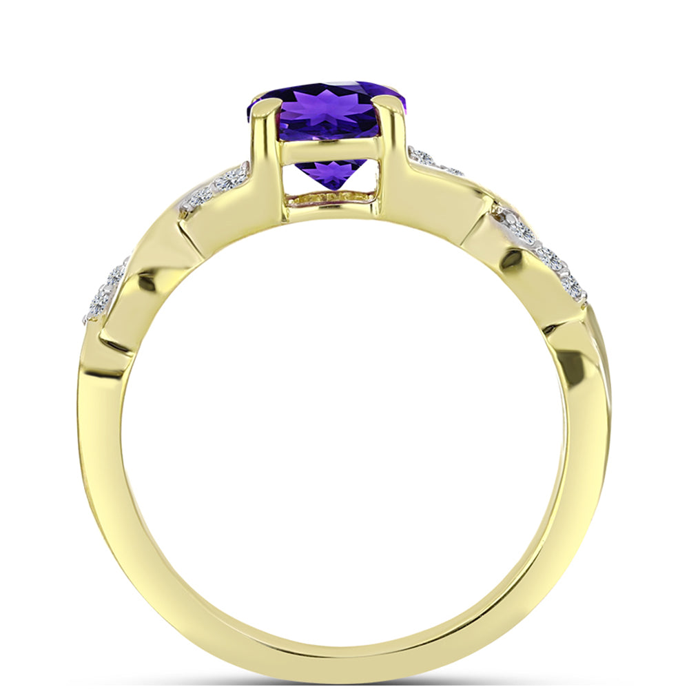 Anel de Prata com Banho de Ouro com Ametista de Marrocos e Topázio Branco 2 