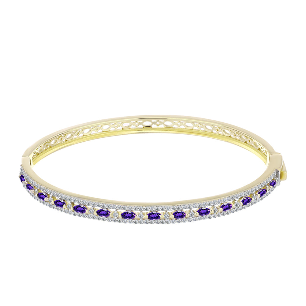 Pulseira de Prata com Banho de Ouro com Ametista de Marrocos e Topázio Branco  Contraste: Cabeca de Veado (800)