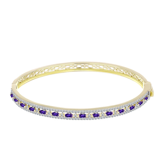Pulseira de Prata com Banho de Ouro com Ametista de Marrocos e Topázio Branco  Contraste: Cabeca de Veado (800)