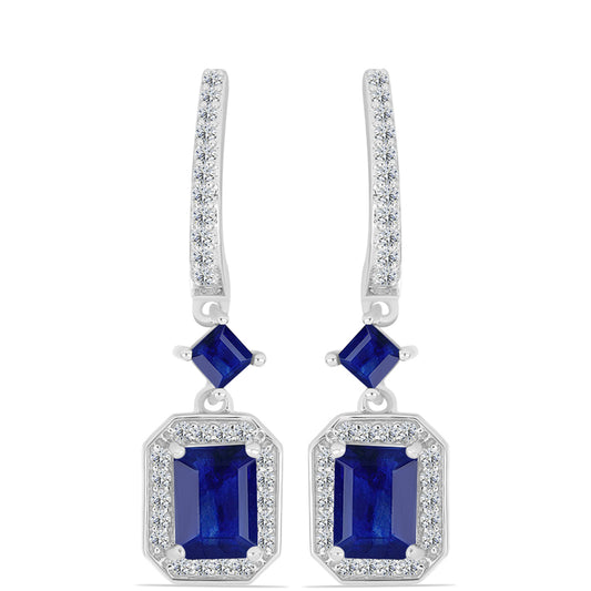 Brincos de Prata com Safira Azul Australiana e Topázio Branco