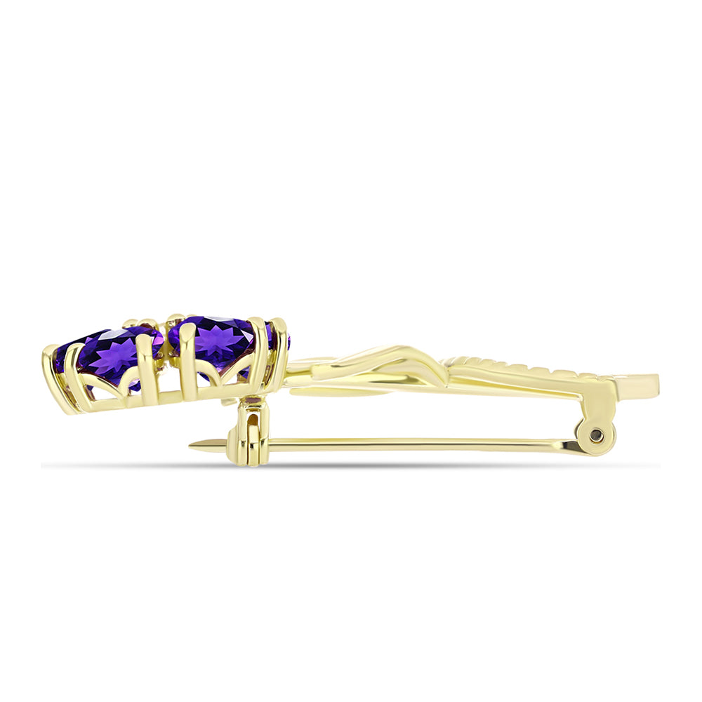 Alfinete de Prata com Banho de Ouro com Ametista de Marrocos e Topázio Branco  Contraste: Cabeca de Veado (800)