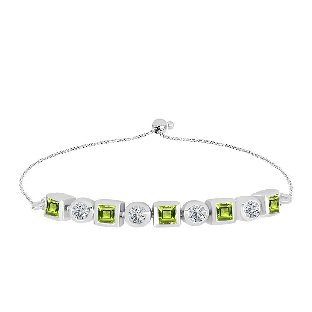 Pulseira de Prata com Peridoto de Changbai e Topázio Branco  Contraste: Cabeca de Veado (800) 1 