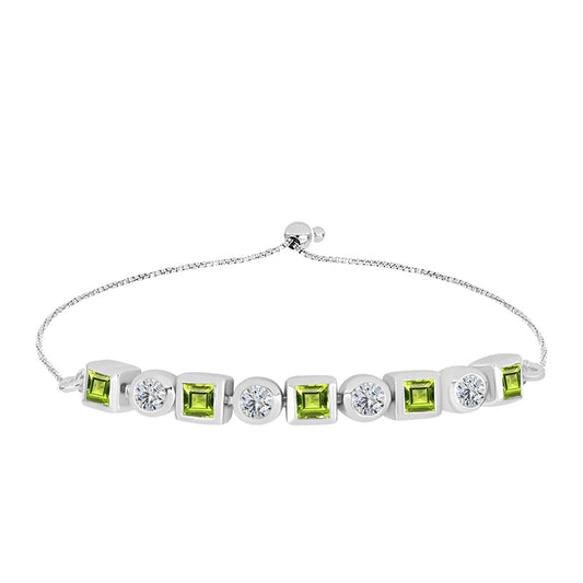 Pulseira de Prata com Peridoto de Changbai e Topázio Branco  Contraste: Cabeca de Veado (800)
