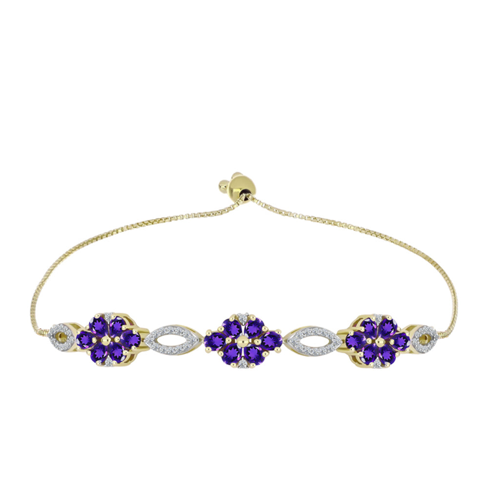 Pulseira de Prata com Banho de Ouro com Ametista de Marrocos e Topázio Branco  Contraste: Cabeca de Veado (800)