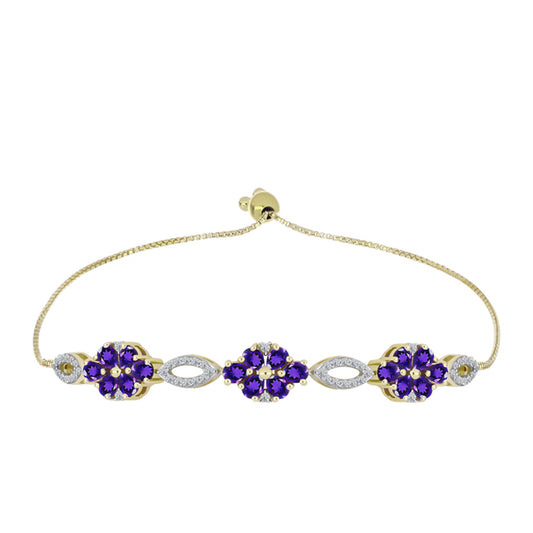 Pulseira de Prata com Banho de Ouro com Ametista de Marrocos e Topázio Branco  Contraste: Cabeca de Veado (800)
