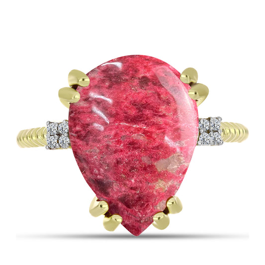 Anel de Prata com Banho de Ouro com Thulite e Topázio Branco