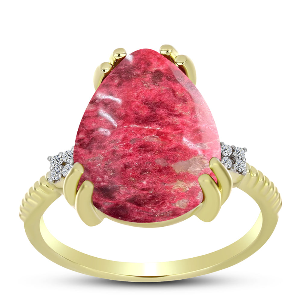 Anel de Prata com Banho de Ouro com Thulite e Topázio Branco