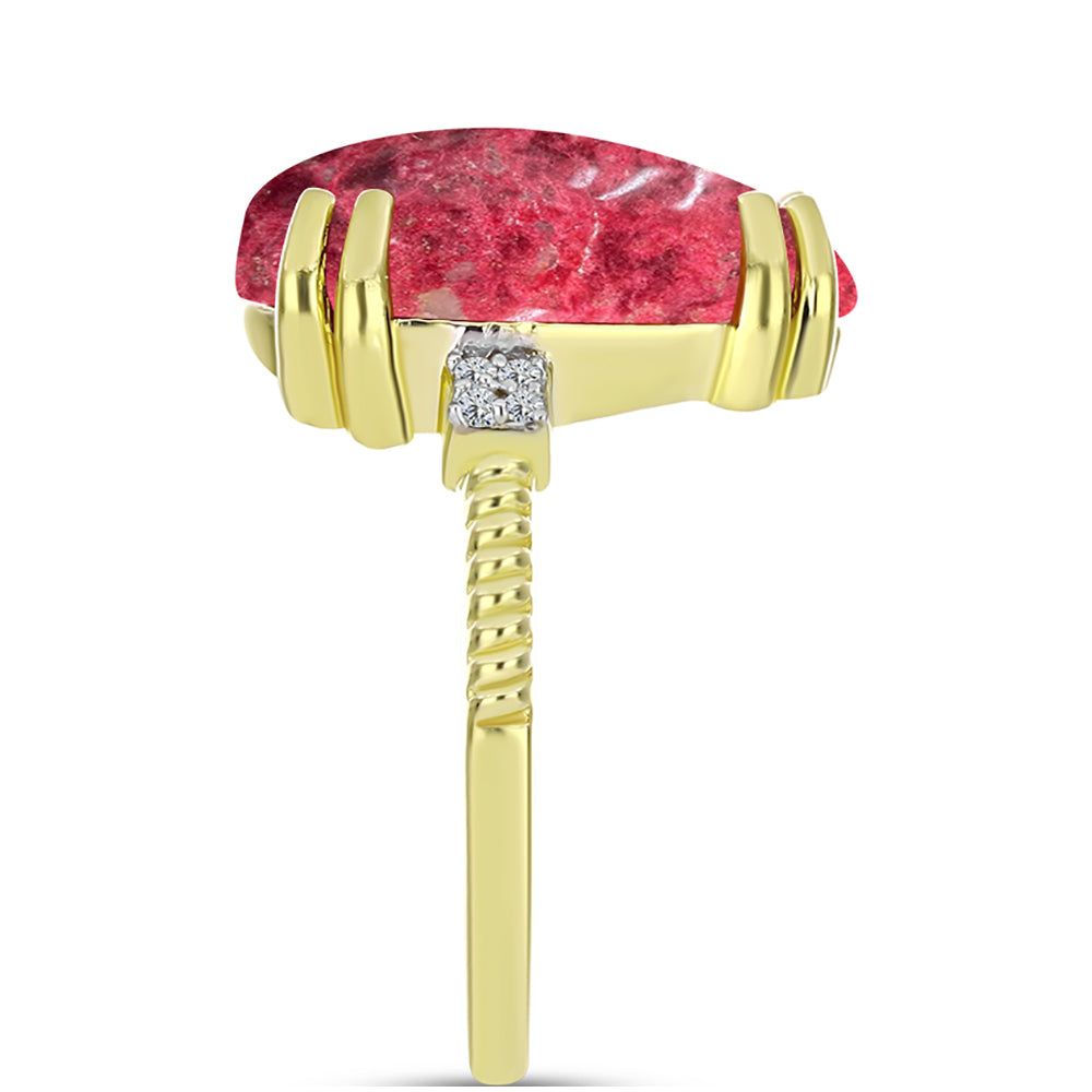 Anel de Prata com Banho de Ouro com Thulite e Topázio Branco
