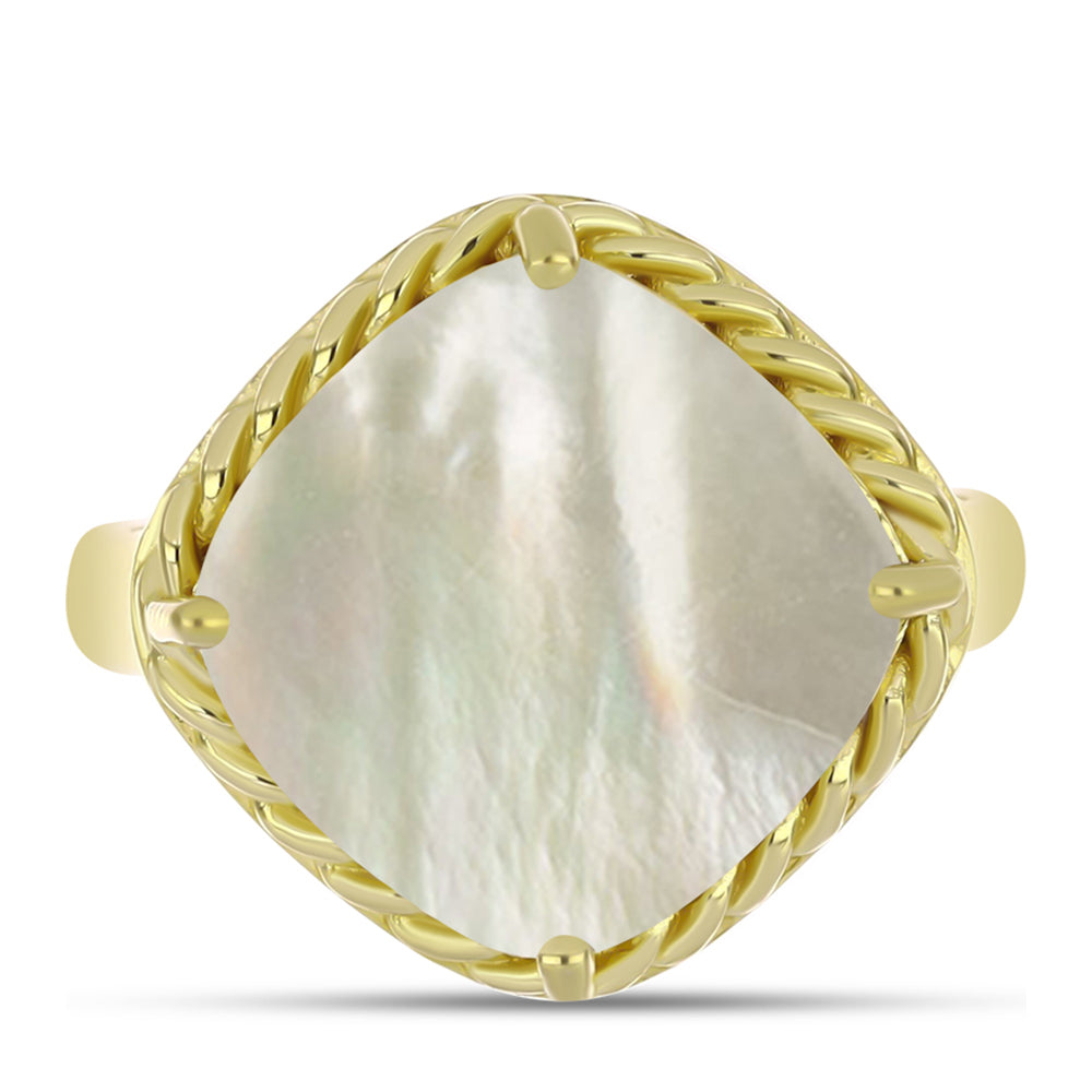 Anel de Prata com Banho de Ouro com Mãe de Pérola  Contraste: Cabeca de Veado (800)