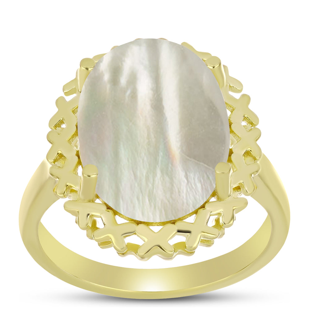 Anel de Prata com Banho de Ouro com Mãe de Pérola  Contraste: Cabeca de Veado (800)