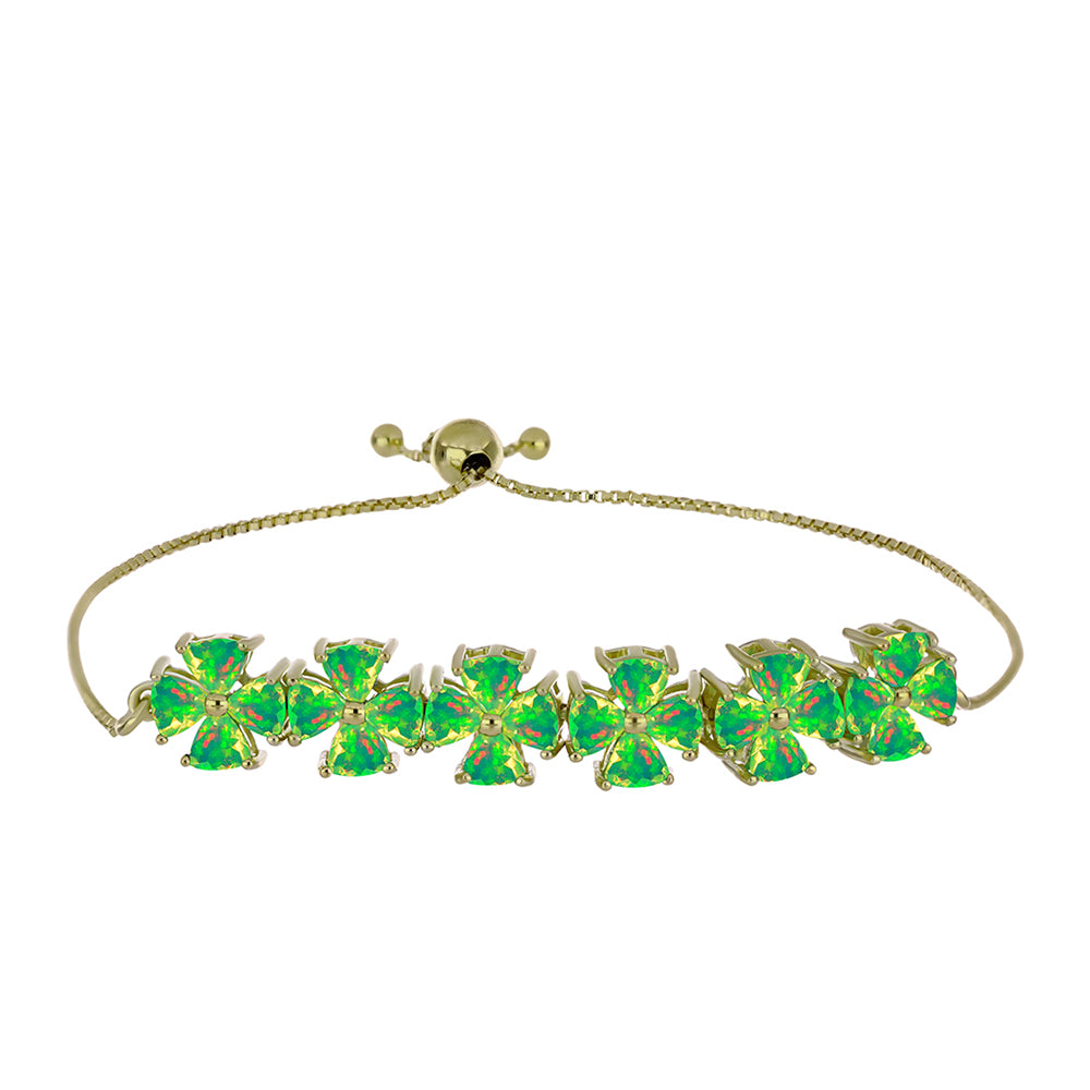 Pulseira de Prata com Banho de Ouro com Opala Verde do Etíope Lega Dembi  Contraste: Cabeca de Veado (800)