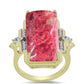 Anel de Prata com Banho de Ouro com Thulite e Topázio Branco  Contraste: Cabeca de Veado (800)