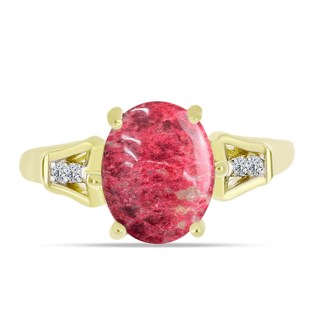 Anel de Prata com Banho de Ouro com Thulite e Topázio Branco 1 