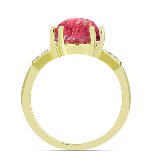 Anel de Prata com Banho de Ouro com Thulite e Topázio Branco