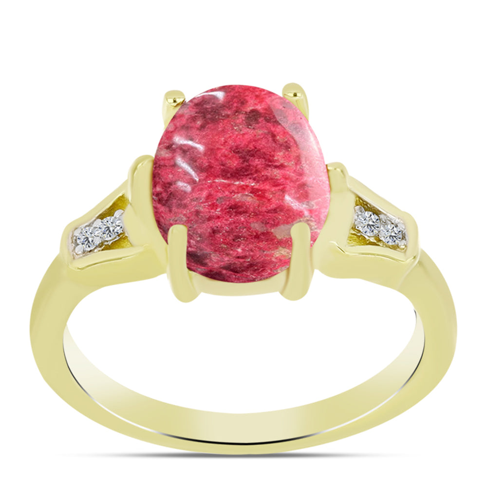 Anel de Prata com Banho de Ouro com Thulite e Topázio Branco 3 