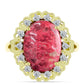 Anel de Prata com Banho de Ouro com Thulite e Topázio Branco  Contraste: Cabeca de Veado (800)
