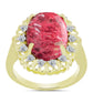 Anel de Prata com Banho de Ouro com Thulite e Topázio Branco  Contraste: Cabeca de Veado (800)