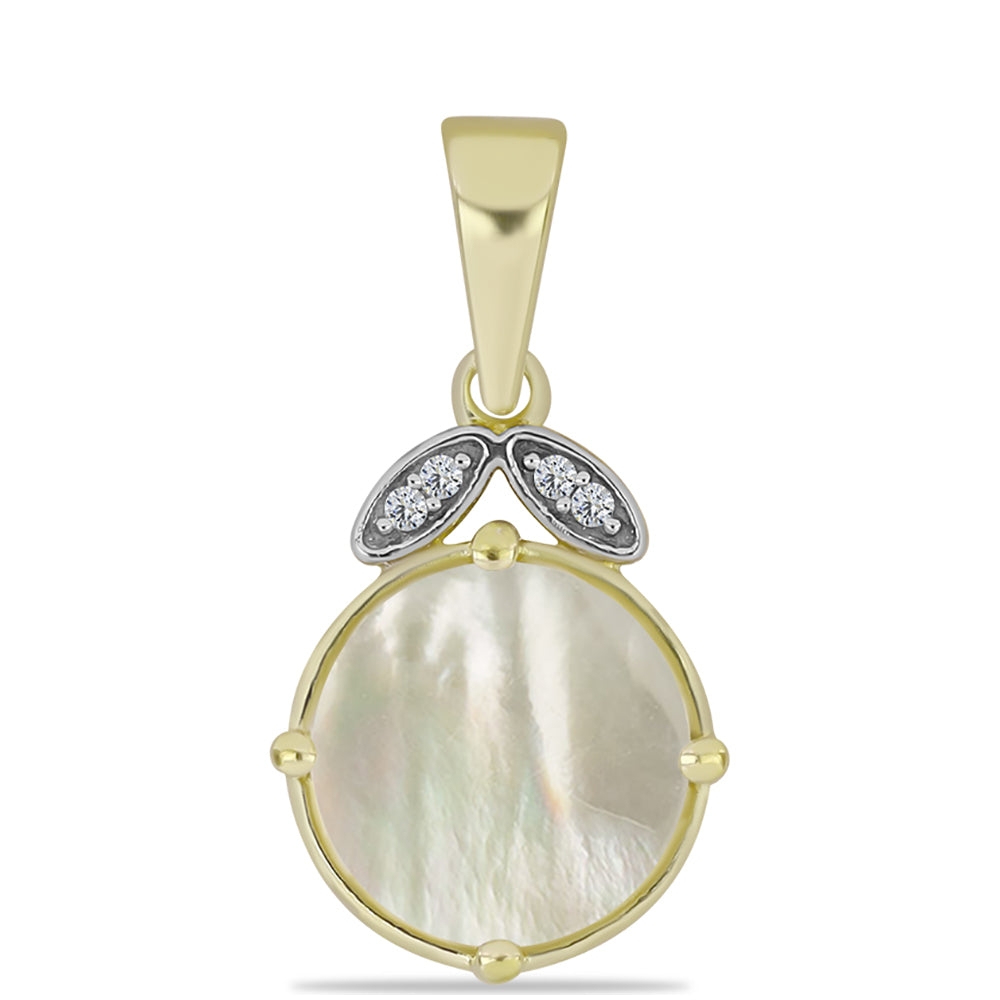Pendente de Prata com Banho de Ouro com Mãe de Pérola e Topázio Branco 1 