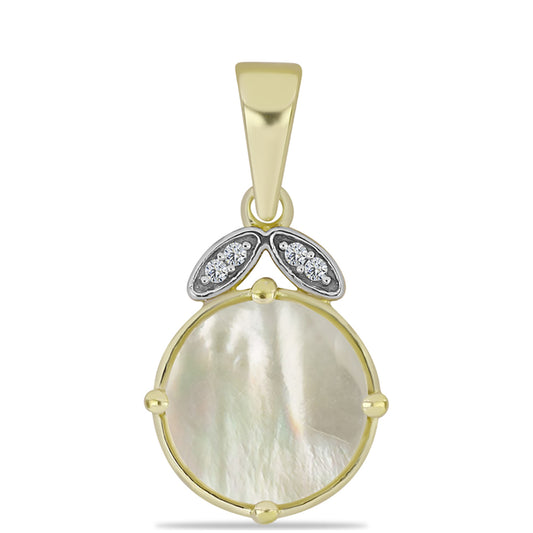 Pendente de Prata com Banho de Ouro com Mãe de Pérola e Topázio Branco
