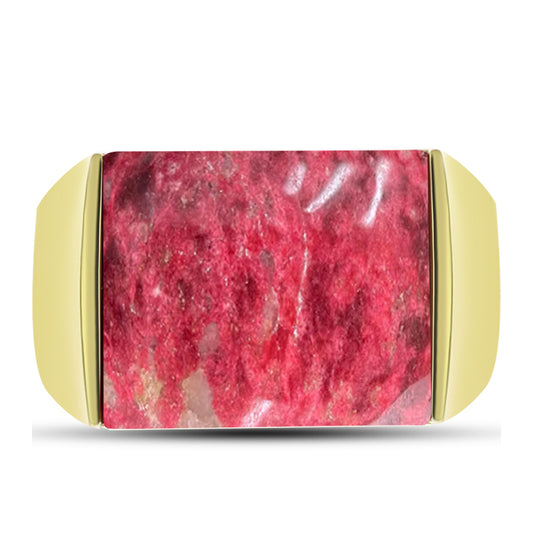 Anel de Prata com Banho de Ouro com Thulite  Contraste: Cabeca de Veado (800)