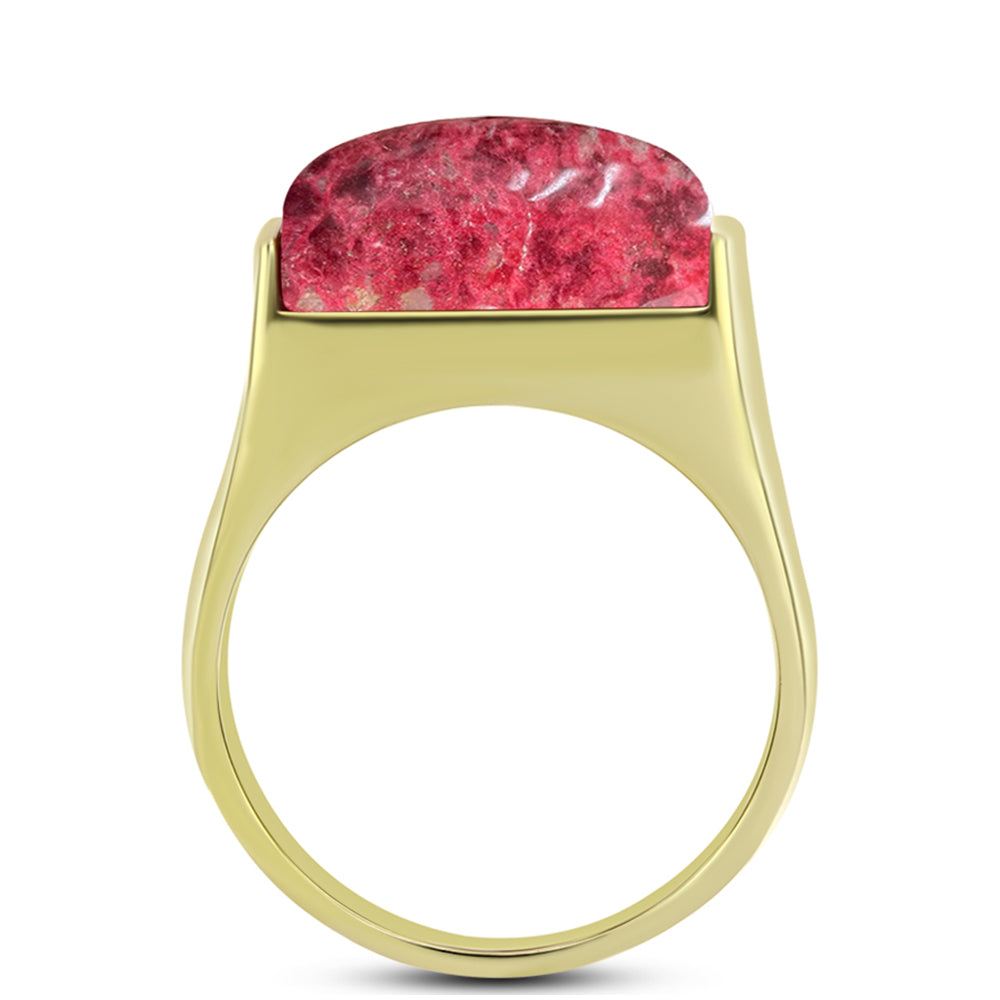 Anel de Prata com Banho de Ouro com Thulite  Contraste: Cabeca de Veado (800)