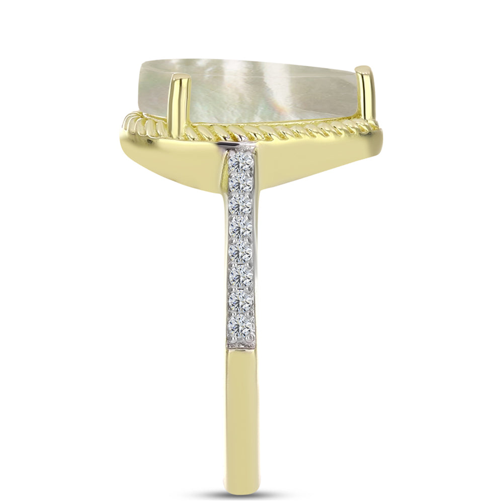 Anel de Prata com Banho de Ouro com Mãe de Pérola e Topázio Branco