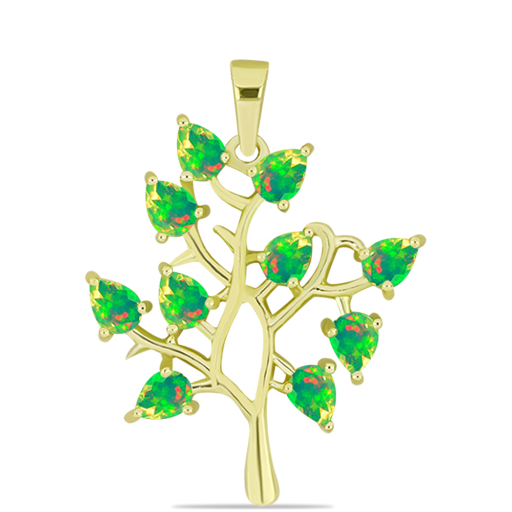 Pendente de Prata com Banho de Ouro com Opala Verde do Etíope Lega Dembi