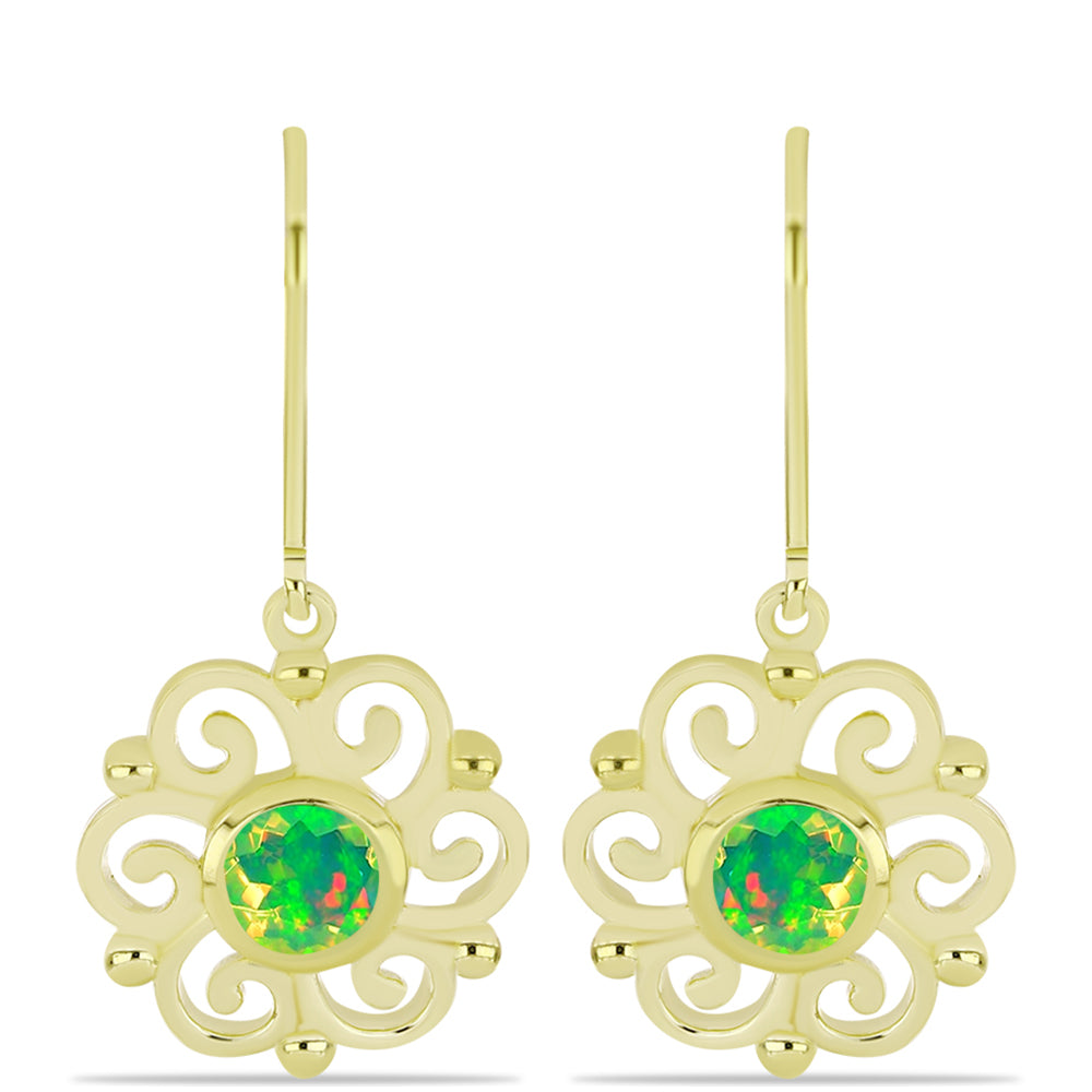 Brincos de Prata com Banho de Ouro com Opala Verde do Etíope Lega Dembi 1 
