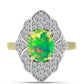 Anel de Prata com Banho de Ouro com Opala Verde do Etíope Lega Dembi e Topázio Branco  Contraste: Cabeca de Veado (800)