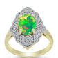 Anel de Prata com Banho de Ouro com Opala Verde do Etíope Lega Dembi e Topázio Branco  Contraste: Cabeca de Veado (800)