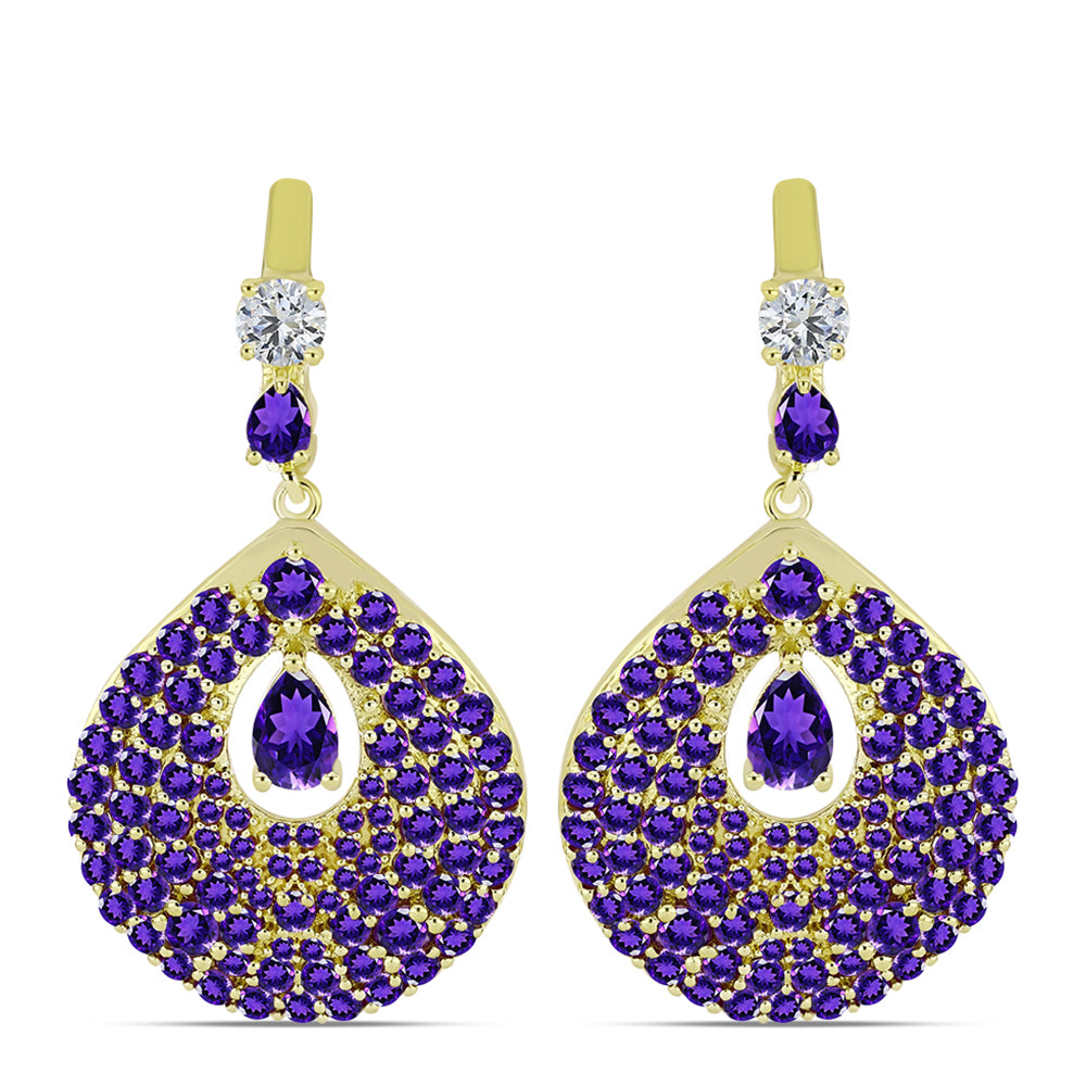 Brincos de Prata com Banho de Ouro com Ametista de Marrocos e Topázio Branco  Contraste: Cabeca de Veado (800) 1 