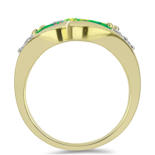 Anel de Prata com Banho de Ouro com Opala Verde do Etíope Lega Dembi e Topázio Branco  Contraste: Cabeca de Veado (800)