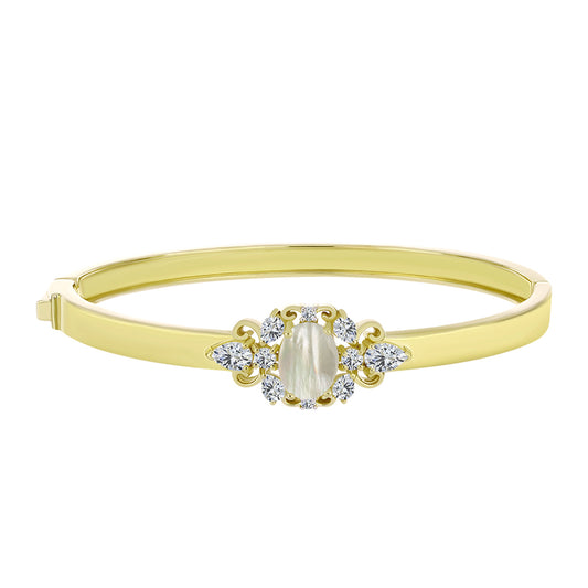 Pulseira de Prata com Banho de Ouro com Mãe de Pérola e Topázio Branco  Contraste: Cabeca de Veado (800)