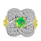 Anel de Prata com Banho de Ouro com Opala Verde do Etíope Lega Dembi e Topázio Branco  Contraste: Cabeca de Veado (800)