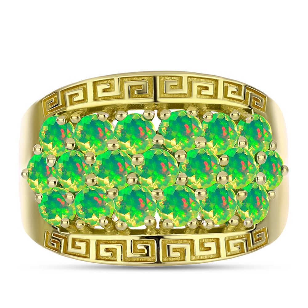 Anel de Prata com Banho de Ouro com Opala Verde do Etíope Lega Dembi  Contraste: Cabeca de Veado (800)
