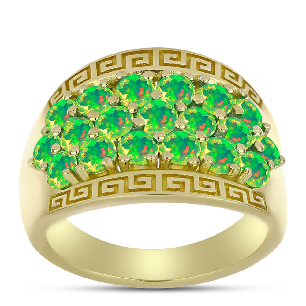 Anel de Prata com Banho de Ouro com Opala Verde do Etíope Lega Dembi  Contraste: Cabeca de Veado (800)