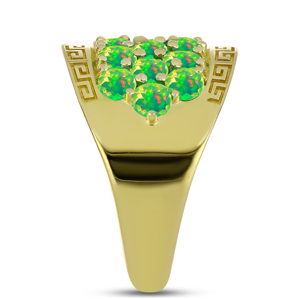 Anel de Prata com Banho de Ouro com Opala Verde do Etíope Lega Dembi  Contraste: Cabeca de Veado (800)
