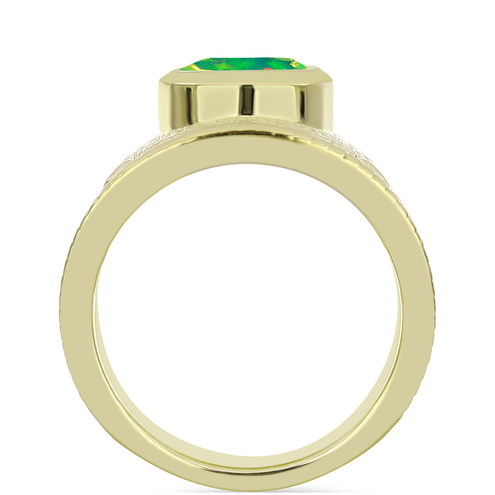 Anel de Prata com Banho de Ouro com Opala Verde do Etíope Lega Dembi  Contraste: Cabeca de Veado (800)
