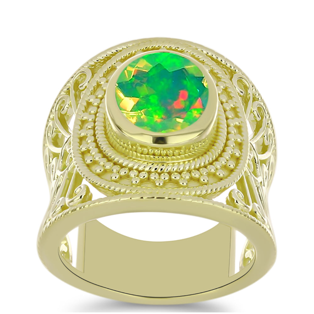 Anel de Prata com Banho de Ouro com Opala Verde do Etíope Lega Dembi  Contraste: Cabeca de Veado (800) 3 